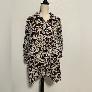 Karen Scott Floral 3/4 Sleeve Button Up Blouse Top